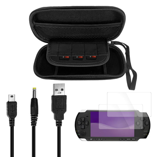 JDGPOKOO 4 in 1 Accessories Kit for PSP 1000/2000/3000, Carrying Case for PSP 1000 2000 3000, 2 Set Screen Protectors and Chargi