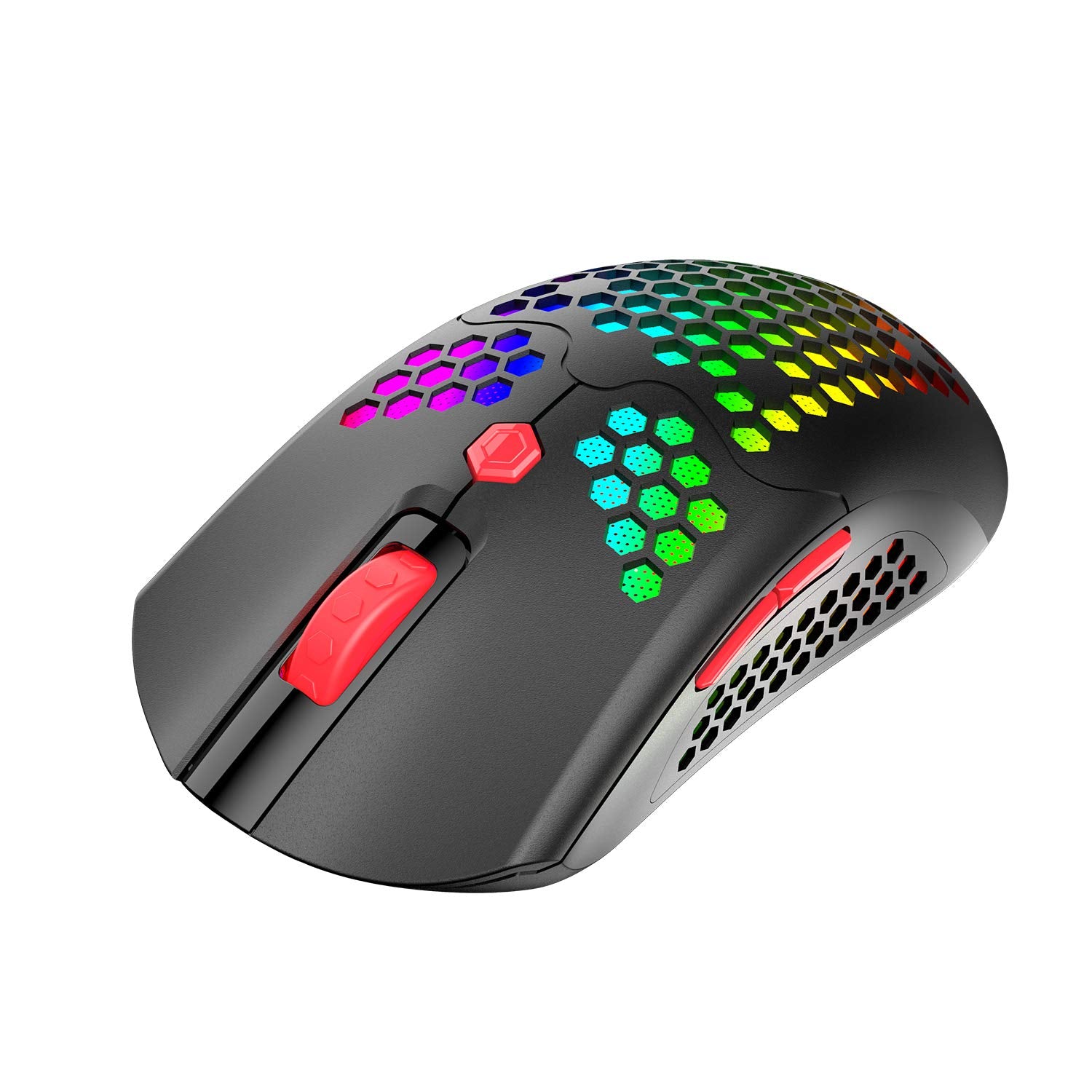 ZIYOU LANG Wired/Wireless Gaming Mouse - 16 RGB Backlit, 12000 DPI, 7 Programmable Buttons, Rechargeable, Lightweight Honeycomb - Black Red