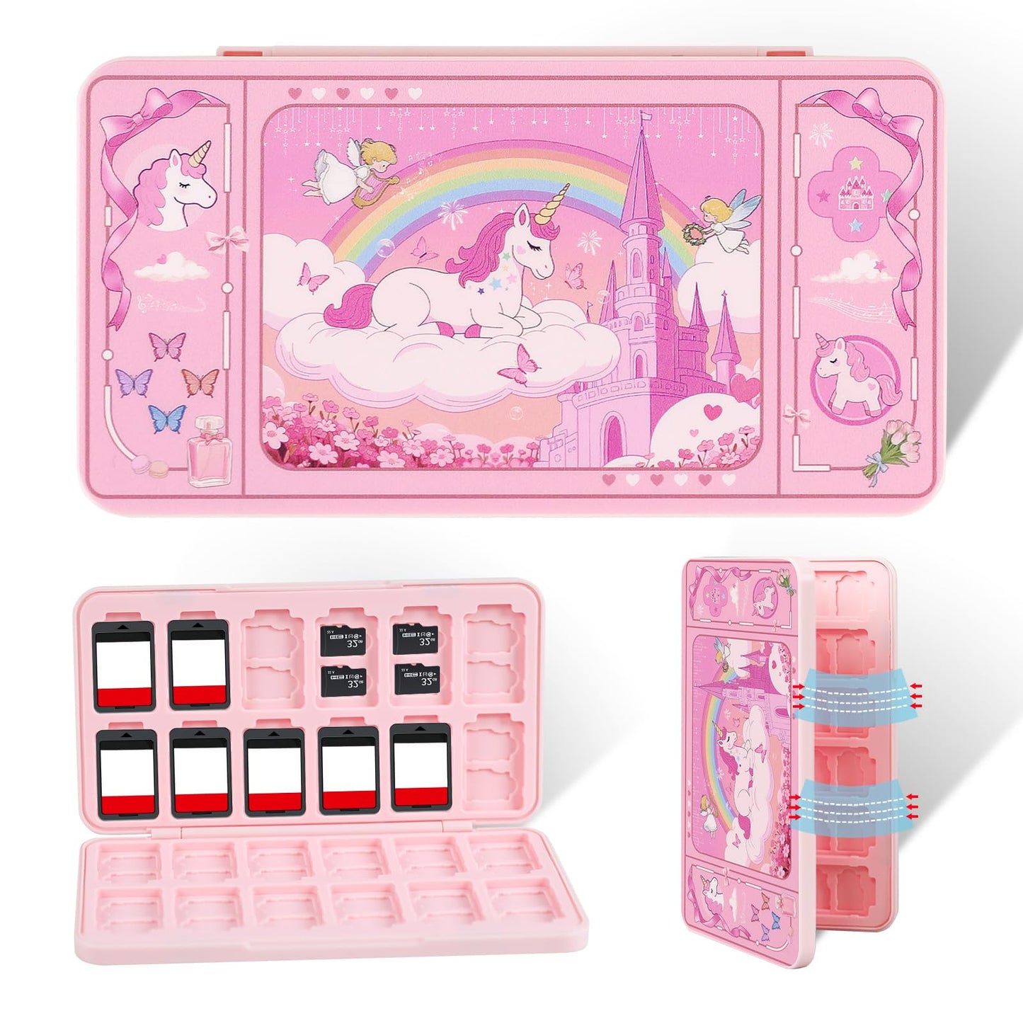 FlyingMage 24 Switch Game Card Case for Nintendo Switch 2/OLED/Lite  Cute Switch Game Holder Cartridge Case for 24 Slots Game Card and 48 SD Card Storage  Switch 2 Compact Card Holder  Pink Unicorn