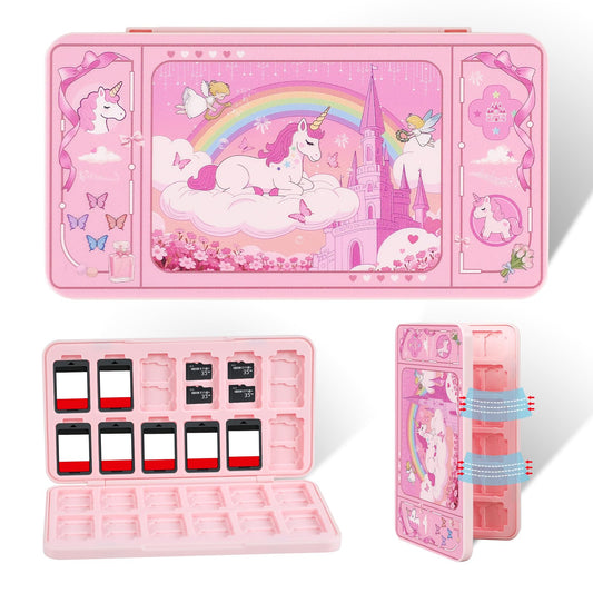 FlyingMage 24 Switch Game Card Case for Nintendo Switch 2/OLED/Lite  Cute Switch Game Holder Cartridge Case for 24 Slots Game Card and 48 SD Card Storage  Switch 2 Compact Card Holder  Pink Unicorn