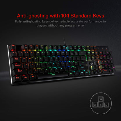 Redragon K556 RGB Mechanical Gaming Keyboard - 104 Keys, Hot-Swap, Brown Switch, Aluminum Base, Black