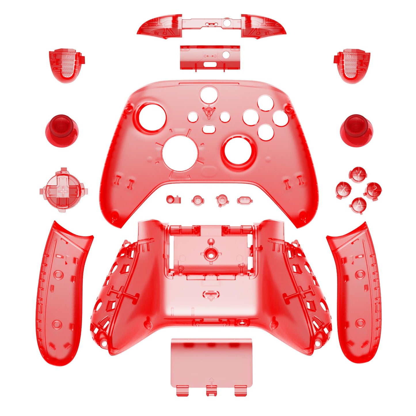 eXtremeRate Xbox Series X & S Controller Shell Set, Clear Red Plastic Side Rails & Grips, Model QX3M502