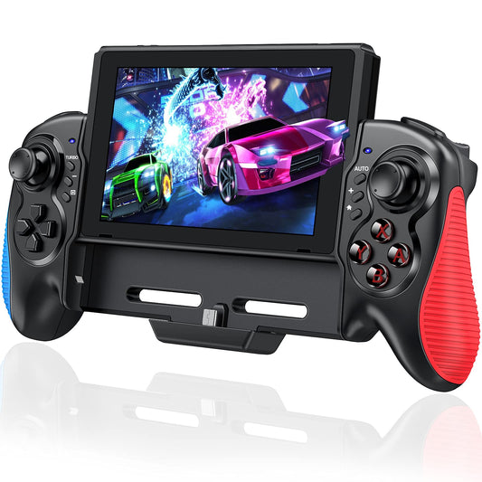 HUDOBBYE Switch Controller - Ergonomic Rechargeable Grip, Turbo & Dual Vibration, Red-Blue for Switch/Switch OLED Handheld Mode