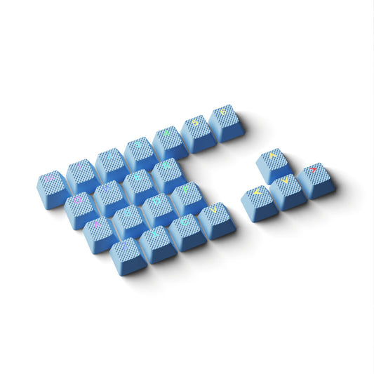 HK Gaming Rubber Keycaps Set - 23 Keys OEM Profile, Anti-Slip Texture, Doubleshot Backlit, Blue Malibu