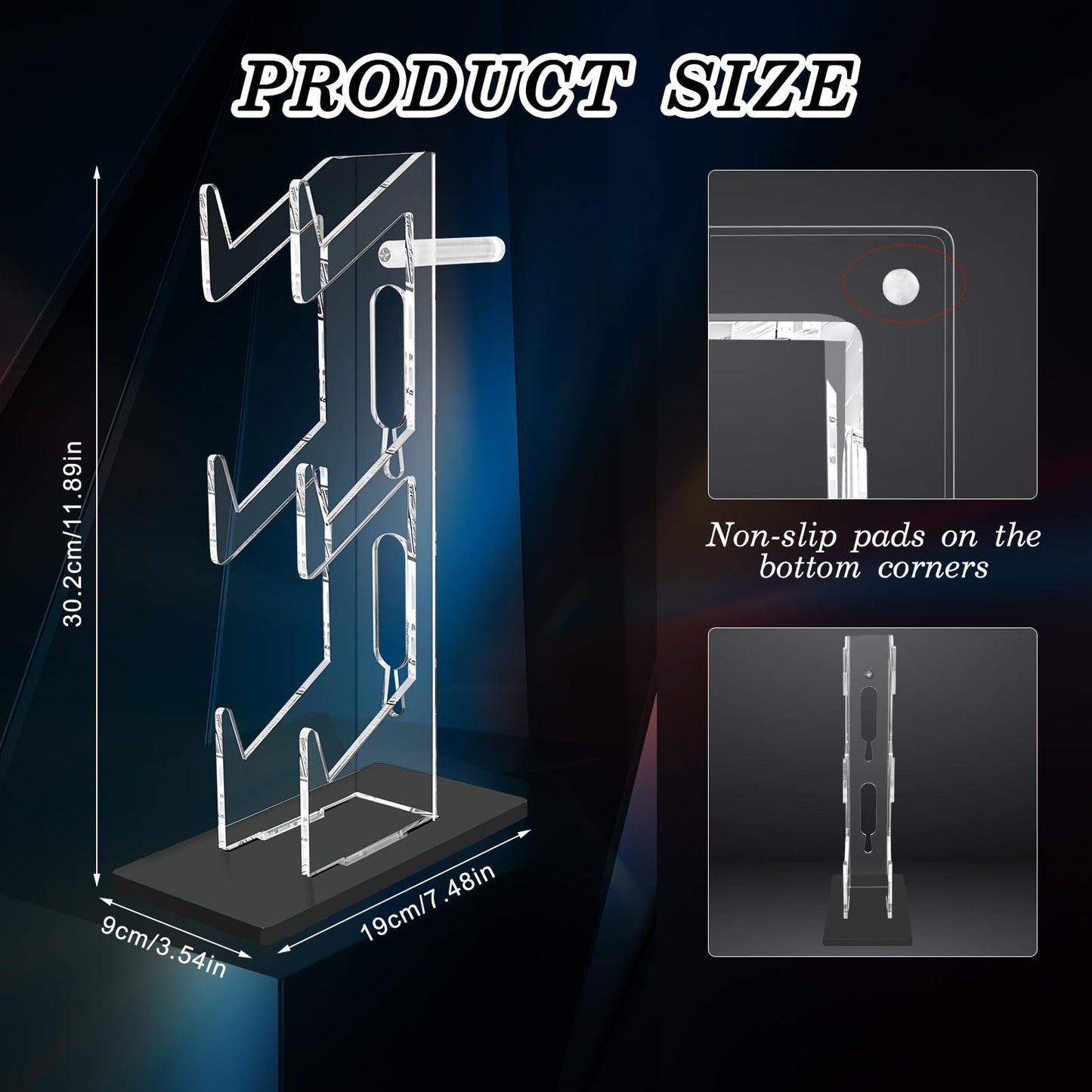 FYY Game Controller Holder - 3-Tier Acrylic Stand for Nintendo Switch, Xbox, PS5, PS4 - Black, Model 1897