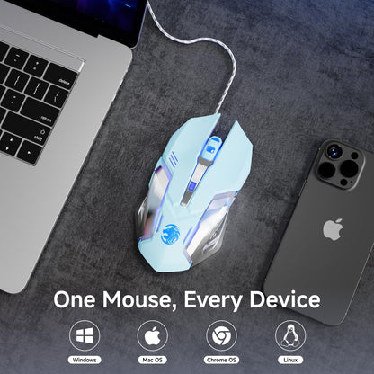 SEUNKWANG G3 Wired Gaming Mouse - 2400 DPI, 6 Programmable Buttons, Metal Base, Blue Breathing Light for PC/Laptop
