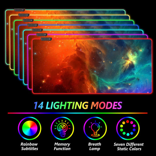 AIMSA RGB Gaming Mouse Pad - Extended 35.4"x15.8", Non-Slip Rubber Base, Galaxy Nebula, 14 Lighting Modes, Waterproof