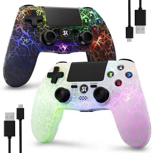 ISHAKO 2Pack Controller for PS4  Wireless Game Controller for PlayStation 4/PC Windows/PS3  Control 2Pack with Adjustable RGB Light/1000mAh Battery  Double Vibration- White & Black