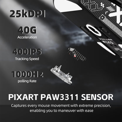 ATTACK SHARK G3PRO Wireless Gaming Mouse - RGB Dock, 25K DPI, 1K Polling Rate, Ultra Lightweight 59g, Black & Griptape