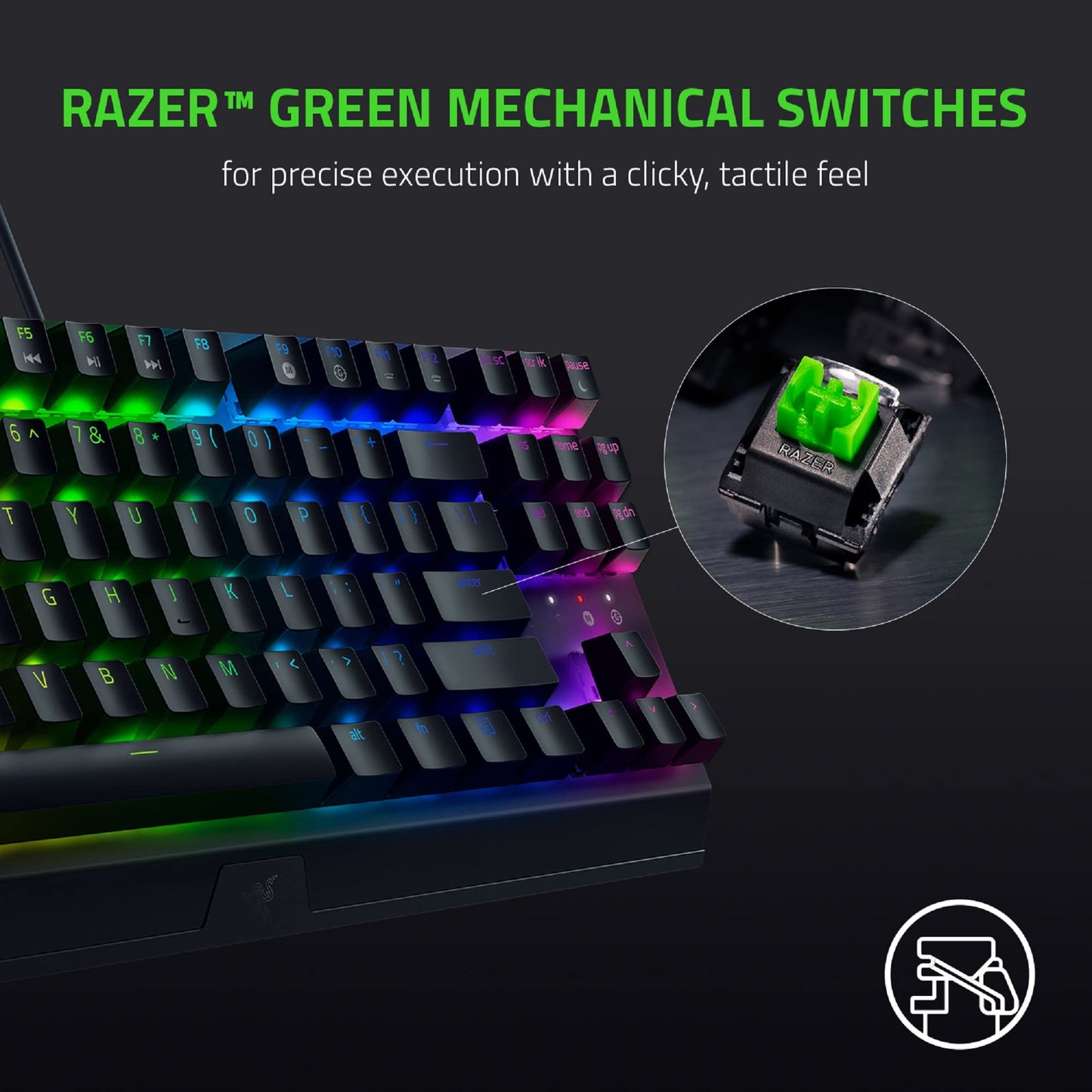 Razer BlackWidow V3 TKL Mechanical Gaming Keyboard - Green Switches, Chroma RGB, Compact, Classic Black, Model RZ03-03490200-R3U1