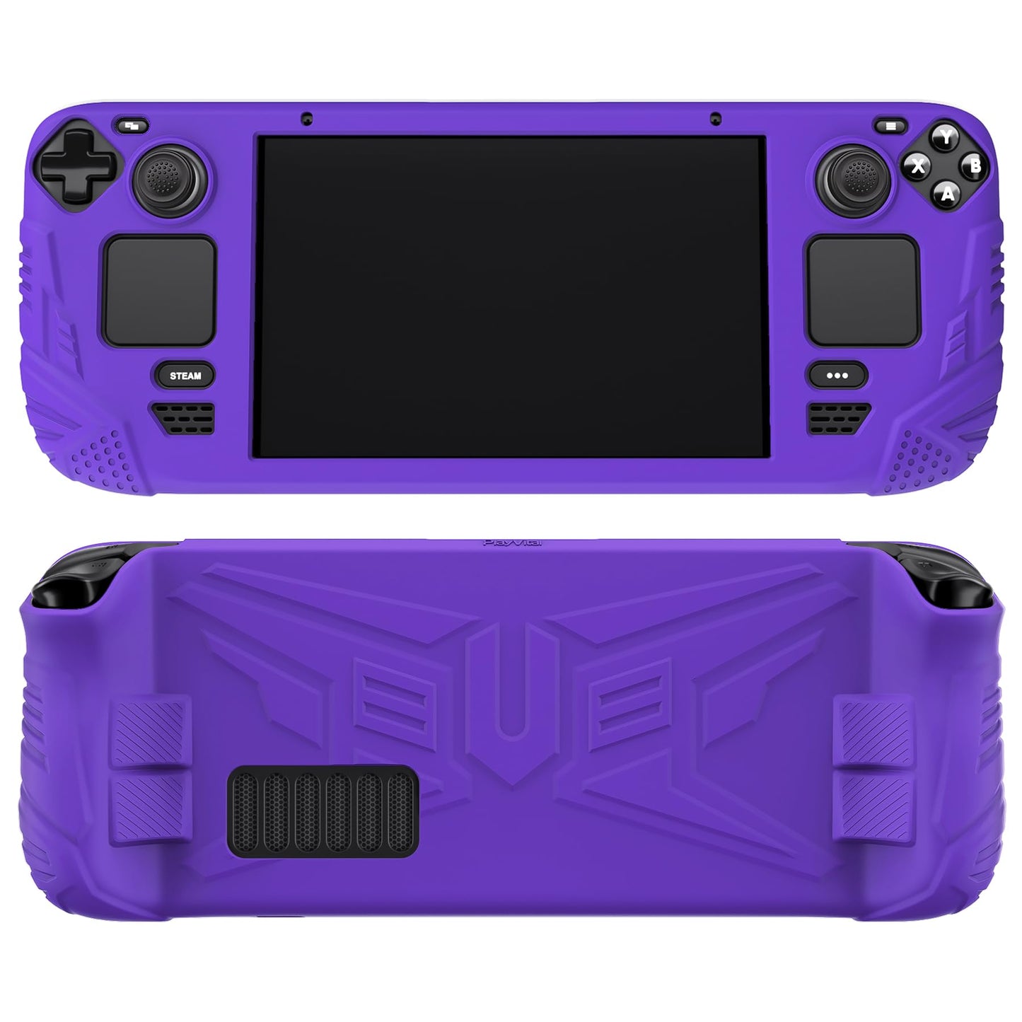 PlayVital Armor Series Ergonomic Case for Steam Deck LCD  Soft Cover Protective Silicone Protector with Back Button Enhancement Designed & Thumb Grips Caps for Steam Deck - Purple