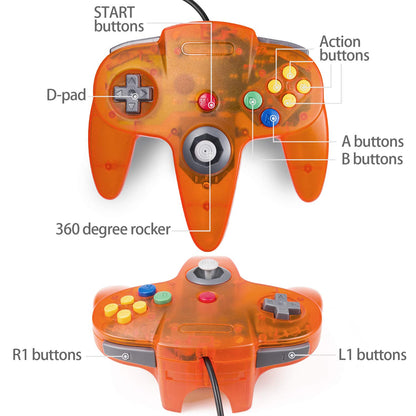 suily 4 Pack Classic 64 Controller - Plug & Play Game Pad Joystick, Black/Clear Green/Clear Blue/Clear Orange