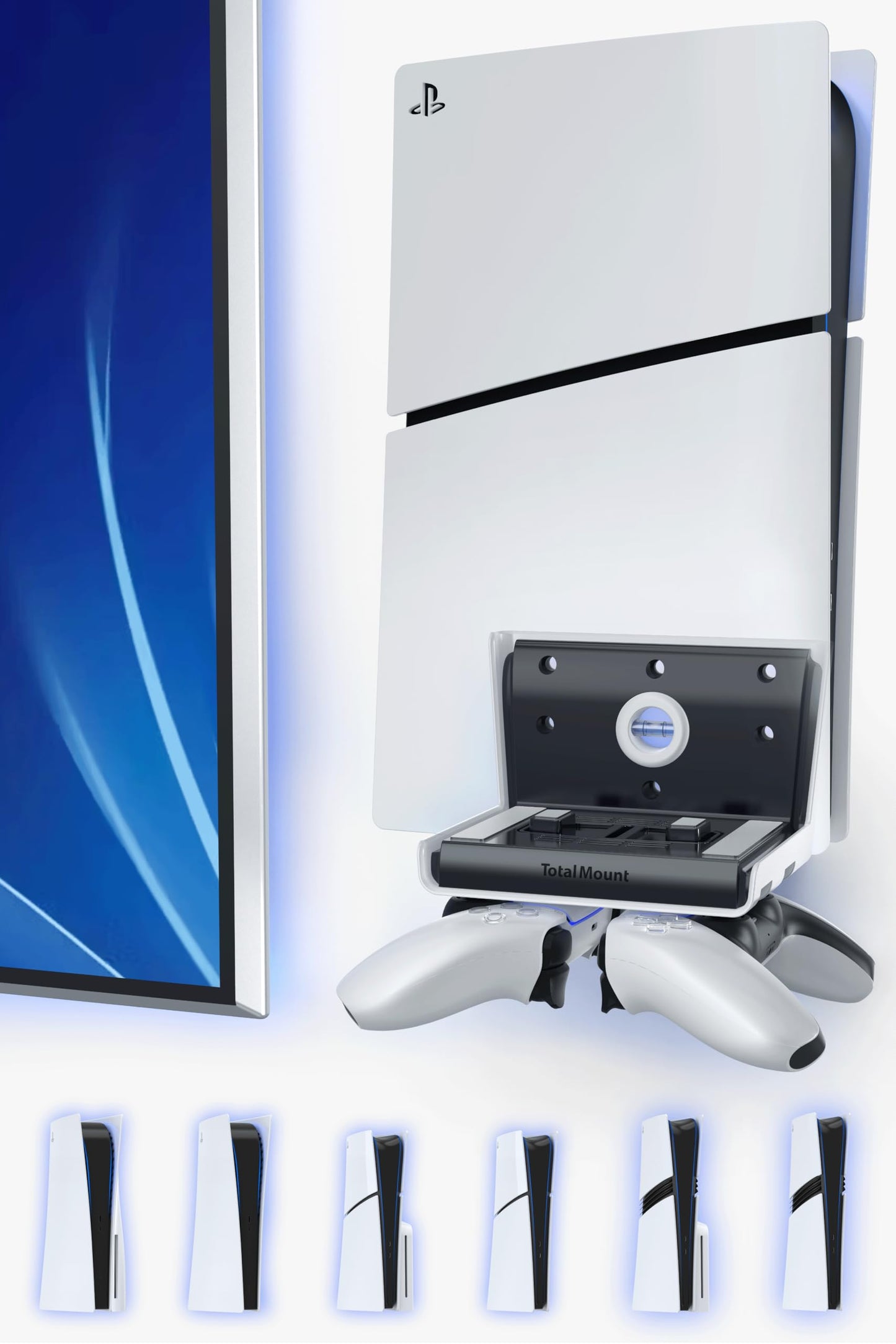 TotalMount Wall Mount for All PS5 Models - Bonus: Holds Two Controllers (Compatible with All PS5 Models Including Slim  Pro  and Original)