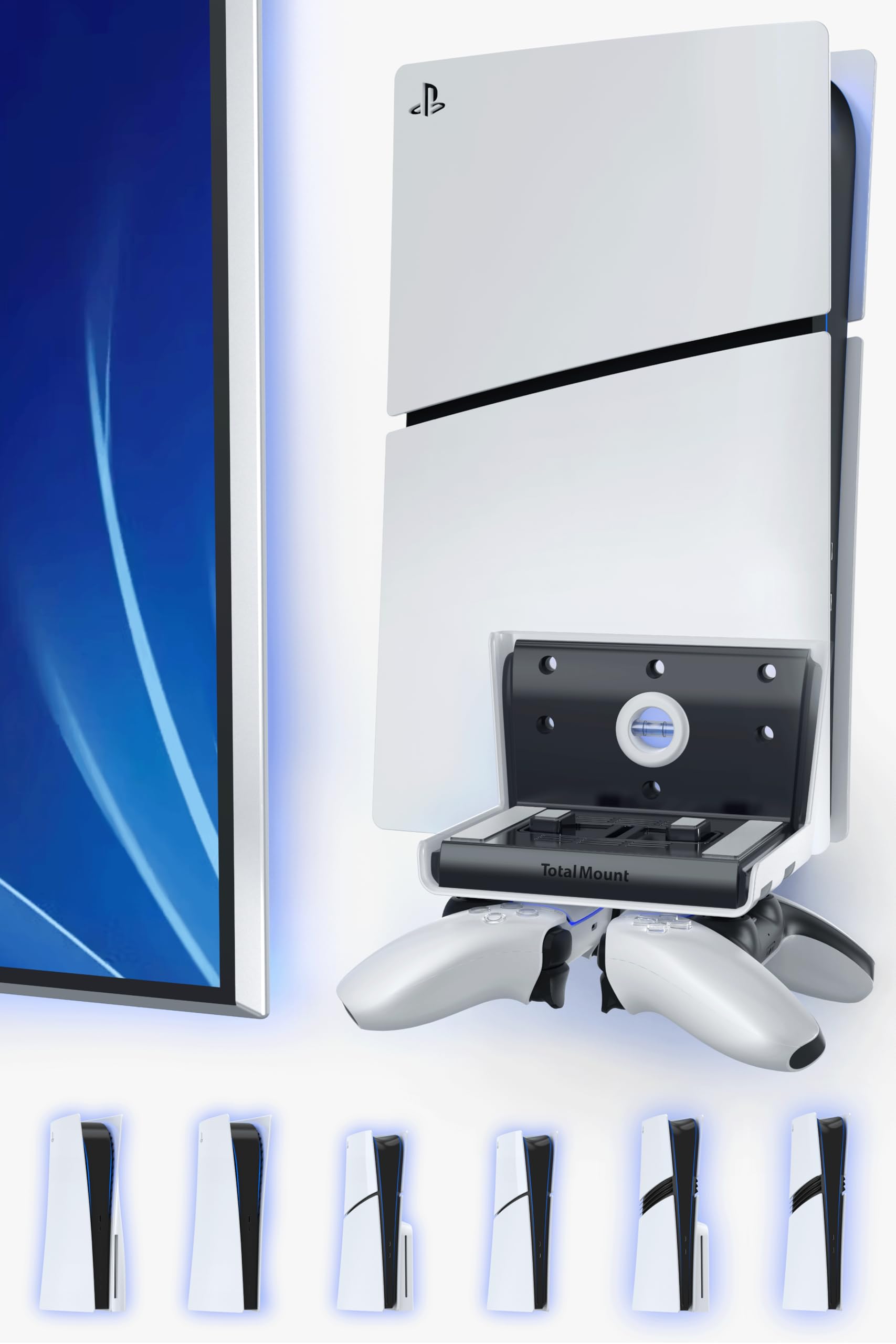 TotalMount Wall Mount for All PS5 Models - Bonus: Holds Two Controllers (Compatible with All PS5 Models Including Slim  Pro  and Original)