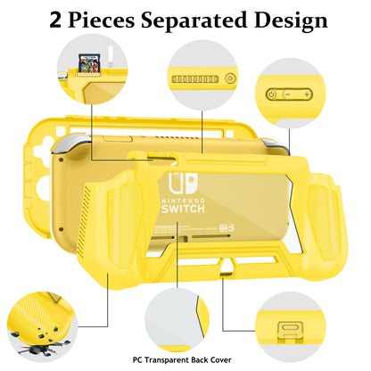Kailfee Switch Lite Case - Yellow Protective Case with Hand Grip, TPU & PC Screen Protector, Includes 2 Thumb Grip Caps