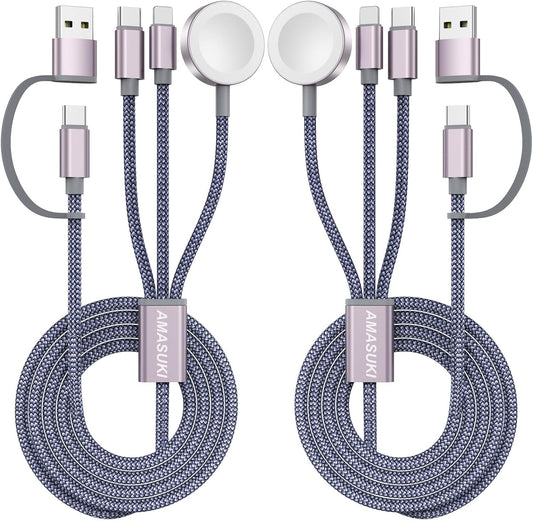 2Pack Upgraded 3 in 2 USB C Cable for Apple Watch Charger iPhone Charger USB C Multi Fast Charging Cable Compatible with iWatch Ultra/SE/10/9/8/7/6/5/4/3/2/1 & iPhone 16/15/14/13/12/11/Galaxy S23-4FT
