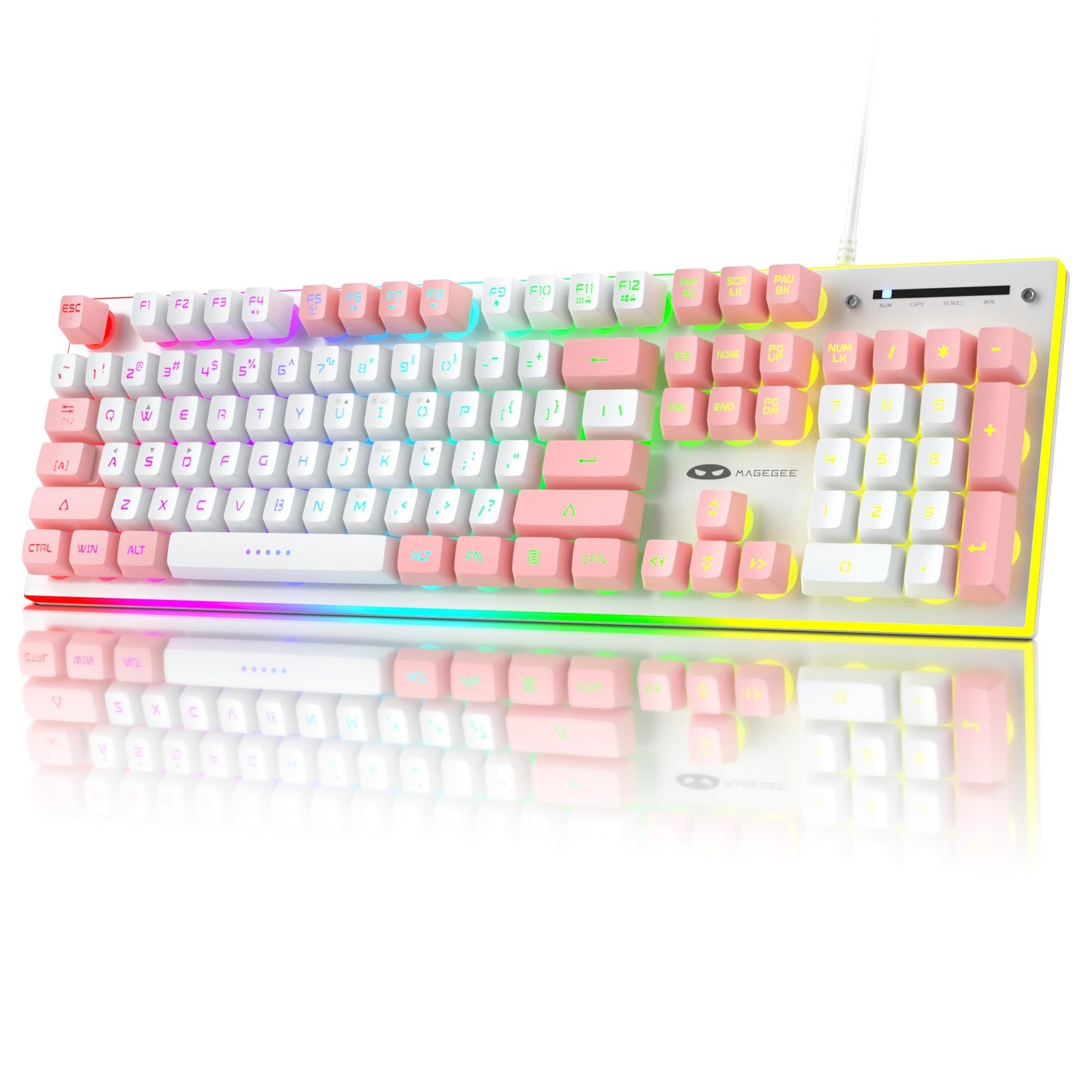 Camiysn RGB Gaming Keyboard, Full Size Wired Membrane, Pink & White Keycaps, 26 Anti-Ghosting Keys for PC/Mac/Laptop/Office