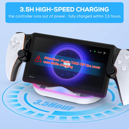 FYOUNG Charging Dock Station for PlayStation Portal, USB-C Charger Stand, White, Model PSP8W, with Colorful Lights