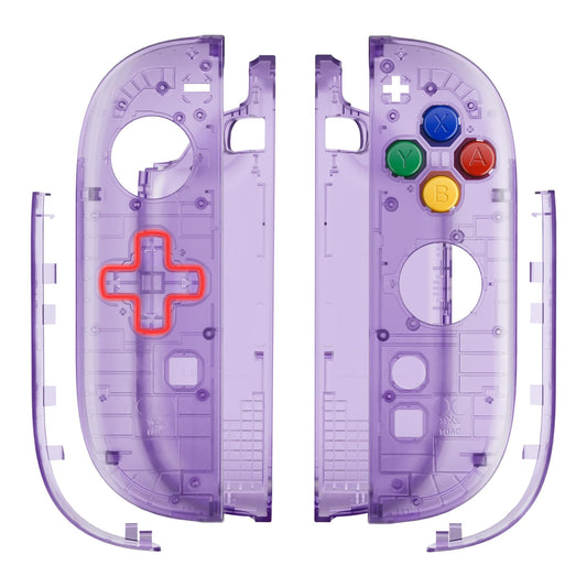 eXtremeRate Replacement Shell (D-Pad Version) with Buttons for Joycon 2  Housing Faceplate Case + Decorative Strips + ABXY Dpad for Nintendo Switch 2 Controller - Essence Version - Clear Atomic Purple