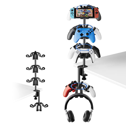 ZHGM Rotatable Aluminum Desk Clamp Controller Holder, 4 Tier Universal Under Desk Controller Headphone Stand Compatible with Xbo