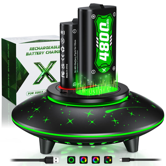 Feirsh Upgraded Rechargeable Battery Pack for Xbox Controller 2x4800mWh Xbox Rechargeable Battery Pack W/RGB Charger Station Rechargeable Battery Pack for Xbox Series X|S Xbox One S/X/Elite