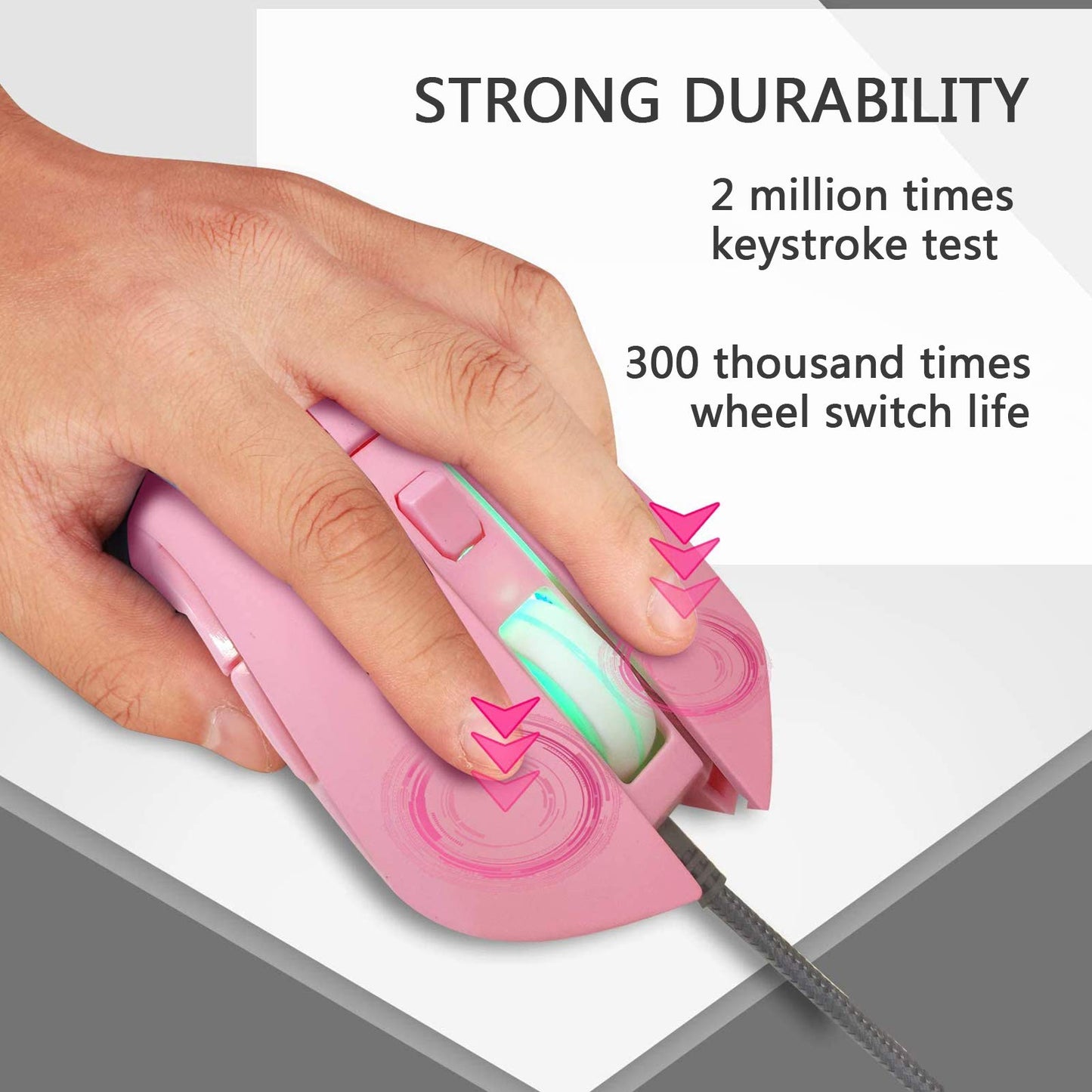 IULONEE USB Type C Wired Mouse - Silent Optical Gaming Mouse, 2400 DPI, 6 Buttons, Ergonomic Design, Type-C Pink