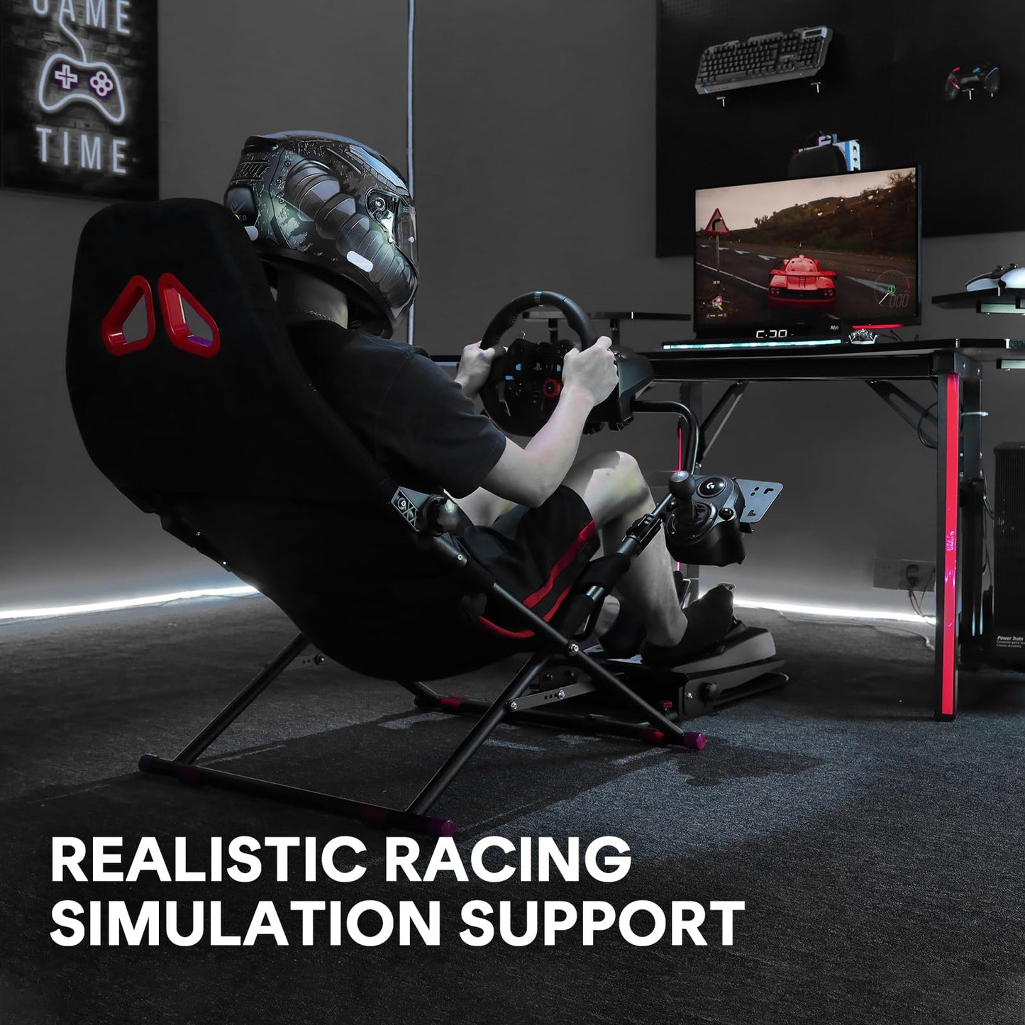 RACGTING Racing Simulator Cockpit for G920/G29/G923, Compatible with T248/T300RS, Black Racing Wheel Stand