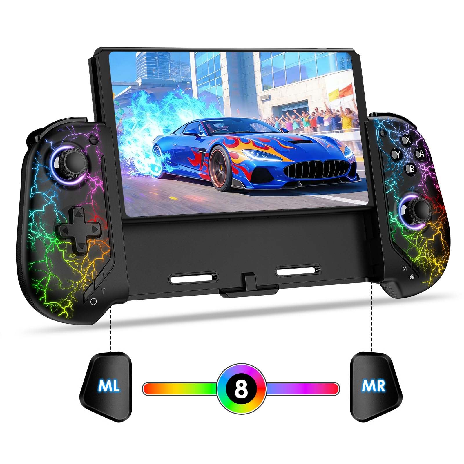 ewnol Switch Controllers for Nintendo Switch/OLED  One-Piece Joypad for Handheld Mode  Switch Pro Controller with Hall Effect Joystick  Sensitive Buttons  Turbo  Macro  RGB Light - Lighting
