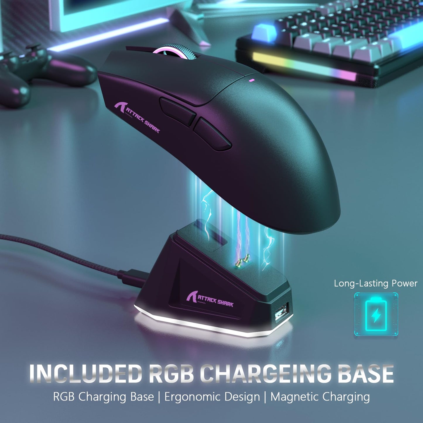 MAGIC-REFINER Attack Shark X11 59g Superlight Wireless Gaming Mouse with Magnetic RGB Charging Dock,BT/2.4G Wireless/Wired Mouse