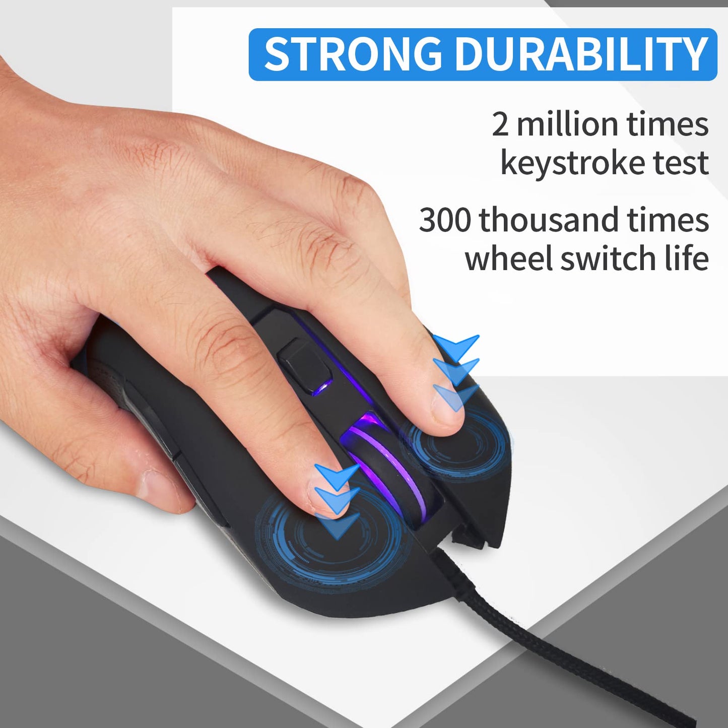 IULONEE USB Type C Wired Silent Mouse, Ergonomic 2400 DPI, 7 LED Backlight, Type-C Black for Windows PC, Laptop, MacBook