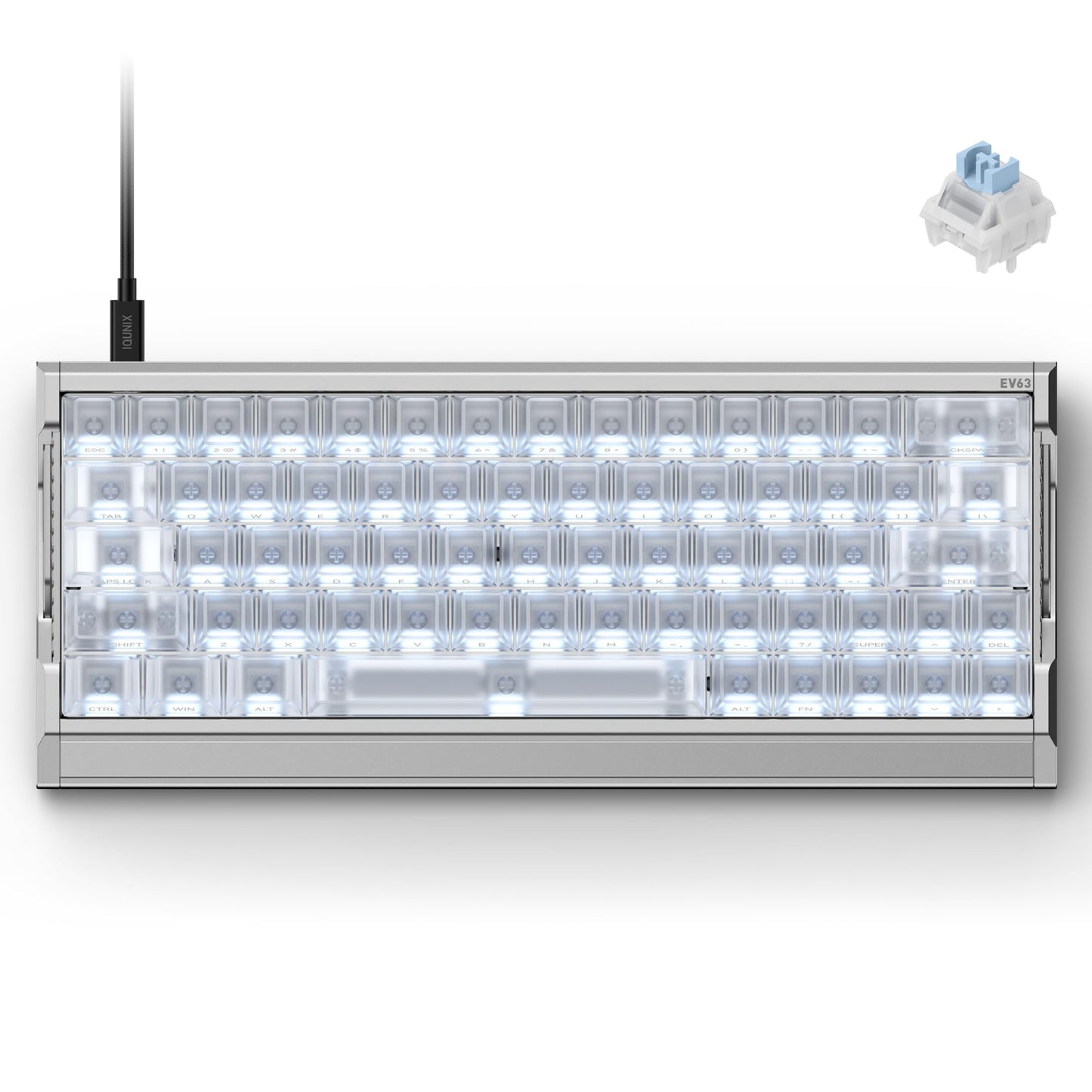 IQUNIX EV63 Hall Effect Gaming Keyboard 60% | Magnetic X Ultra Switch  0.01mm Rapid Trigger  0.125ms Latency  8kHz Polling  Adjustable Actuation  CNC Aluminum for FPS(Silver Knight)