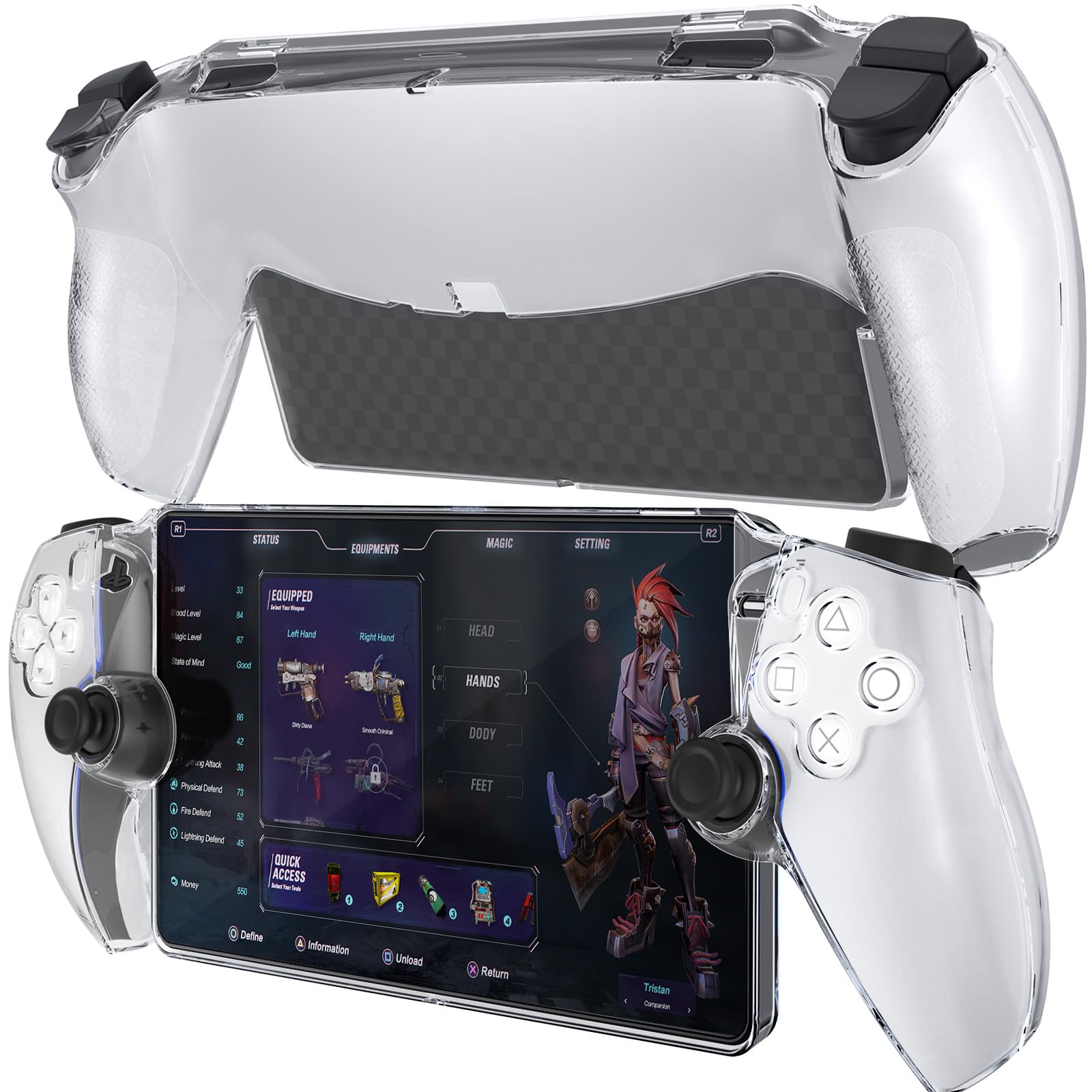 HEYSTOP Case for PlayStation 5 with Screen Protector Tempered Glass  PS5 Protective Case with Comfortable Ergonomic Grip  6 Thumb Stick Caps (Clear)