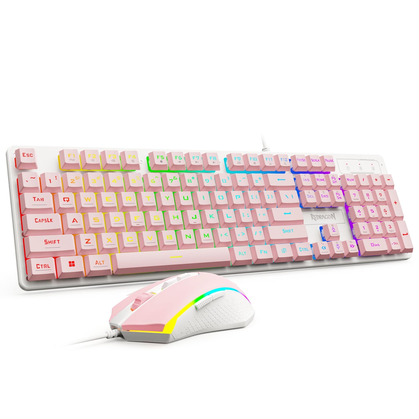 Redragon Updated S107WP Gaming Keyboard and Mouse  RGB Gaming Keyboard and 10000 DPI Mouse Combo with 25-Key Anti-Ghosting  1K Hz Programmable Mice with Software  Plug & Play to PC  Laptop - Pink