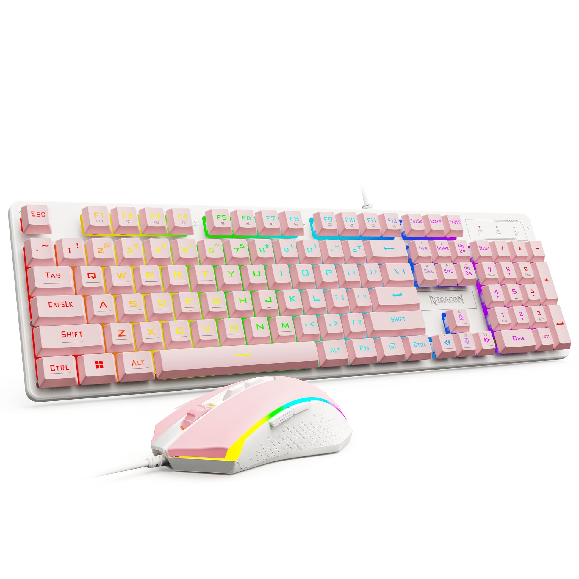Redragon Updated S107WP Gaming Keyboard and Mouse  RGB Gaming Keyboard and 10000 DPI Mouse Combo with 25-Key Anti-Ghosting  1K Hz Programmable Mice with Software  Plug & Play to PC  Laptop - Pink