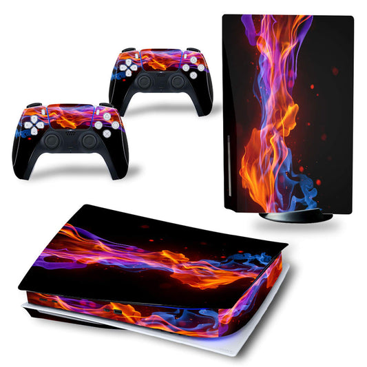 Ps5 Stickers Full Body Vinyl Skin Decal Cover for PlayStation 5 Digital Edition Console Controllers (CD Version  Yellow Blue fire)