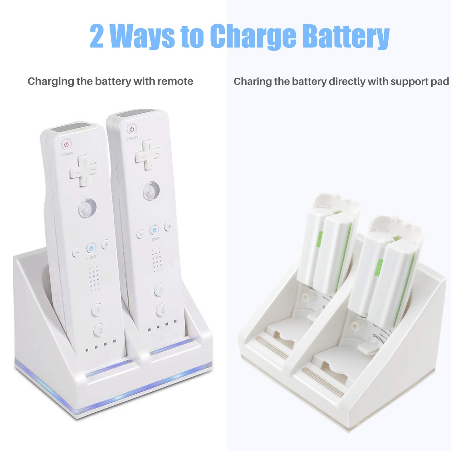 NATNO Rechargeable Battery Packs with Charger for Wii & Wii U - Dual Remote Dock + 2x 2800mAh Batteries + USB Cable