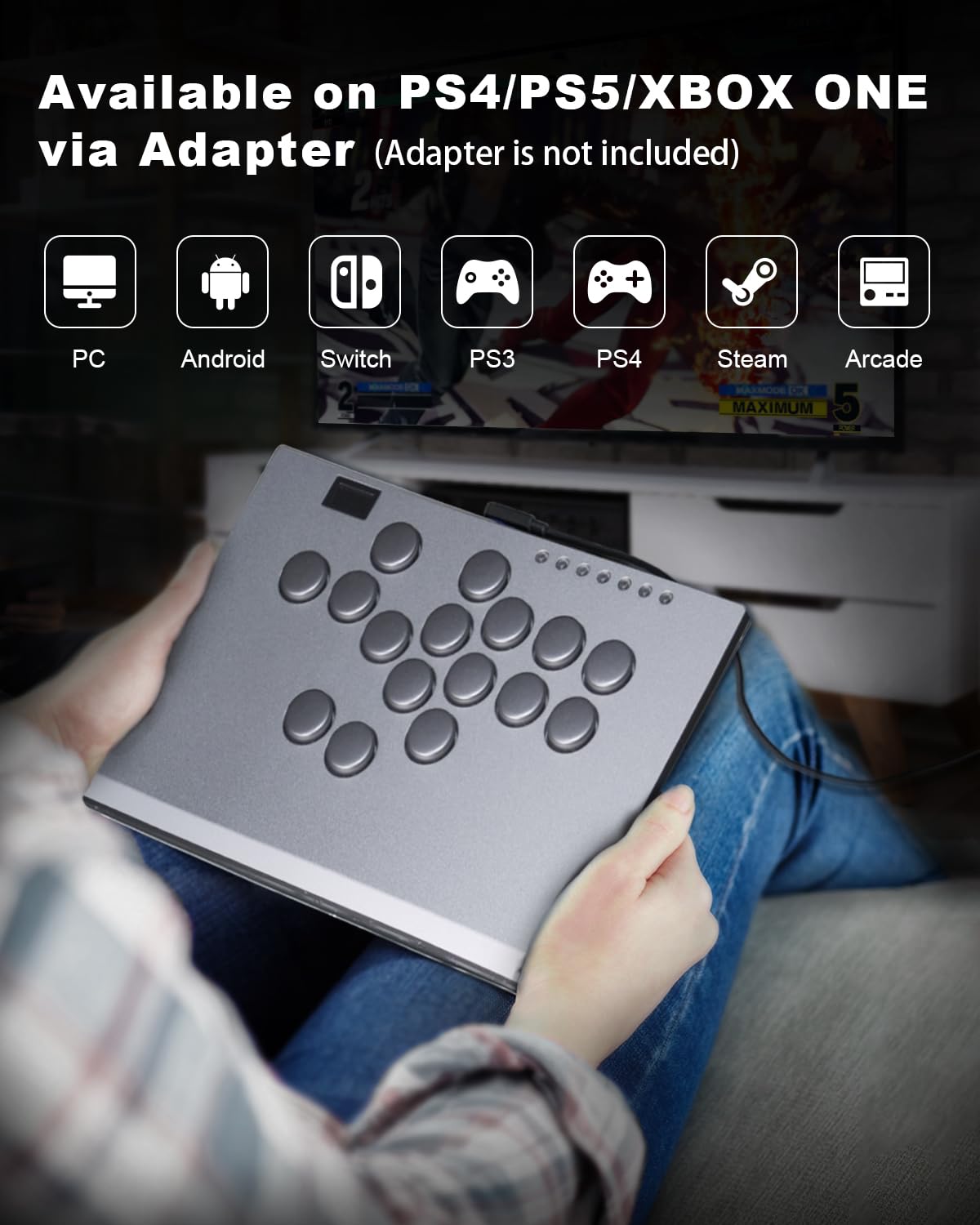 ONEED Haute42 Leverless Arcade Stick for PC/PS3/PS4/Switch - M16 Plus Grey, Low-Profile, Hot Swap & SOCD Support