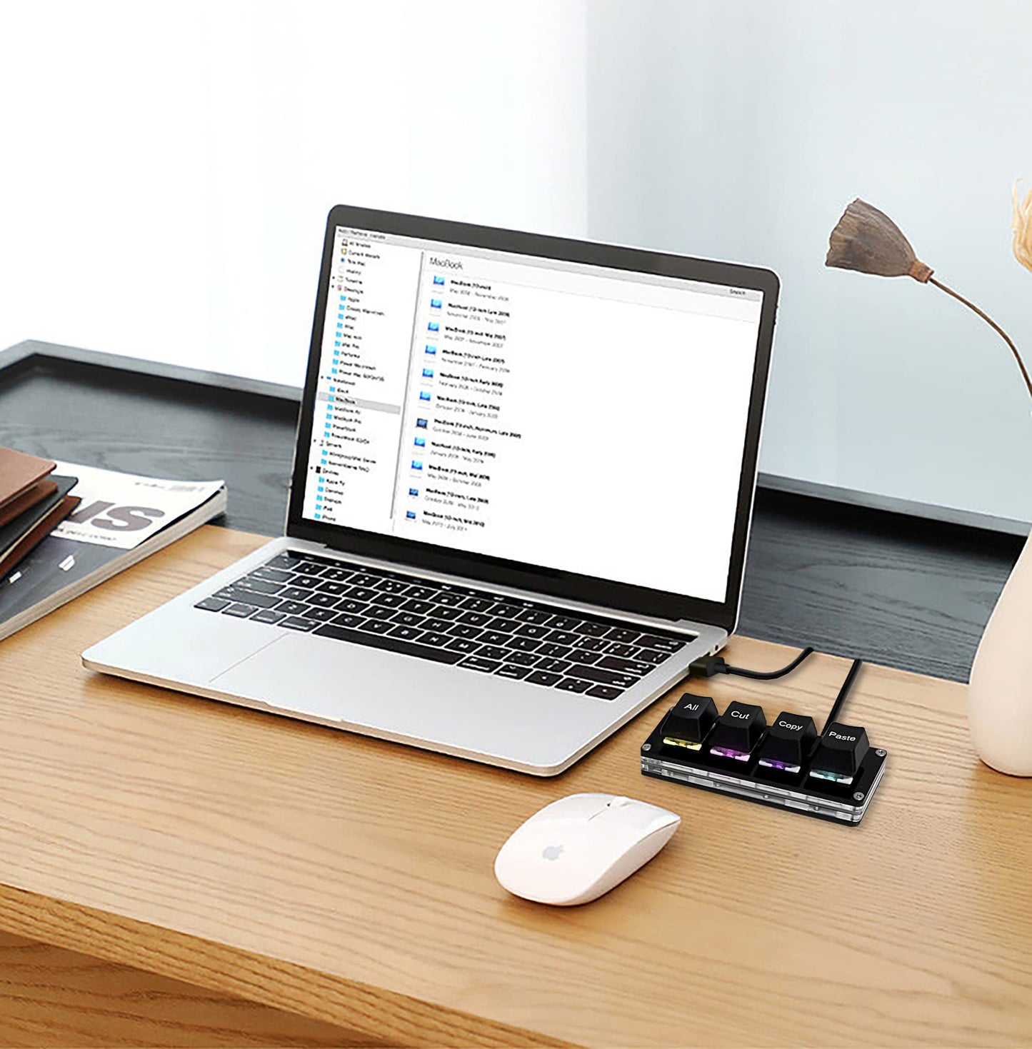 BTXETUEL Mini RGB Macro Pad - 4-Key One-Handed Mechanical Keyboard for Cut/Copy/Paste, White