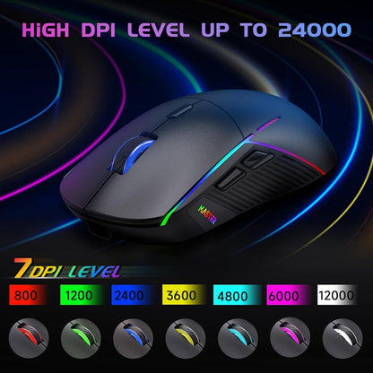 FFJ Wireless Gaming Mouse - 24000 DPI, Tri-Mode (2.4G/USB-C/Bluetooth), RGB, Rechargeable, 75Hrs Battery Life, Black, Model Master
