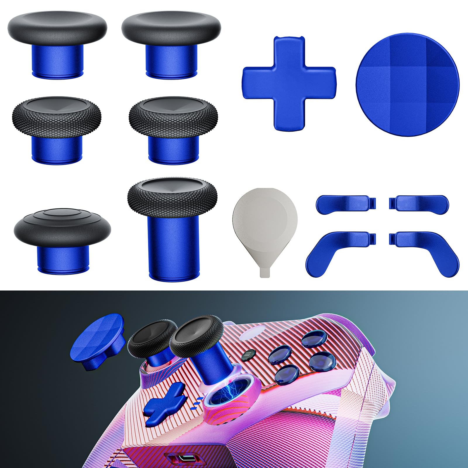 14-in-1 Controller Accessories Kit Compatible with Xbox Elite Series 2  6 Premium Metal Thumbsticks  Swap Joysticks  4 Interchangeable Paddles  2 D-Pads  1 Tool & 1 Storage Bag (Blue)