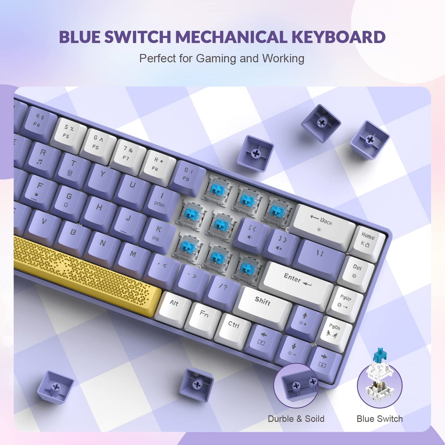 Yindiao T8 60% Mechanical Gaming Keyboard, 68 Keys TKL, Chroma RGB Backlit, Blue Switch, Purple, Wired for PC, Mac, PS4, Xbox