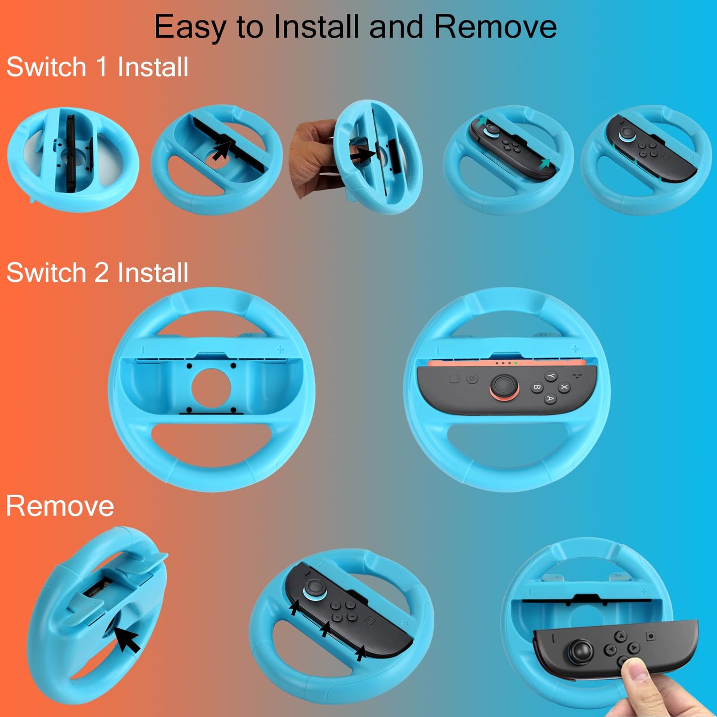 Lyvix Steering Wheel for Nintendo Switch - Ergonomic Racing Wheel, Quick Release, Orange Blue