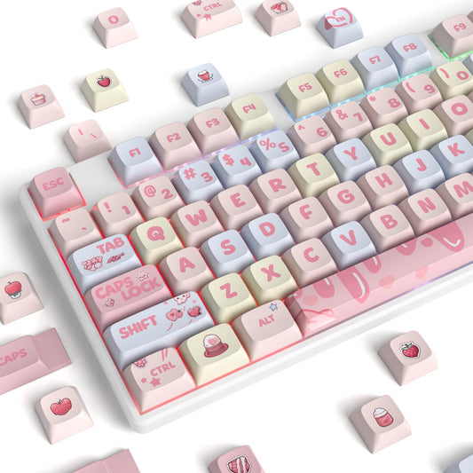 Ussixchare XDA Profile Keycaps 133 Keys PBT Keycap Dye-Sublimation Custom Keycaps for MX Switches 60% 75% 100% Mechanical Gaming Keyboards(Cream Strawberry)