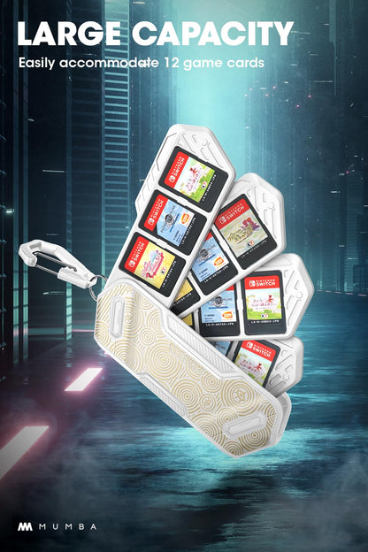 Mumba Switch Game Card Case - Portable 4-Layer Holder, 4.7" Size, White/Gold for Nintendo Switch, Switch OLED, Switch Lite