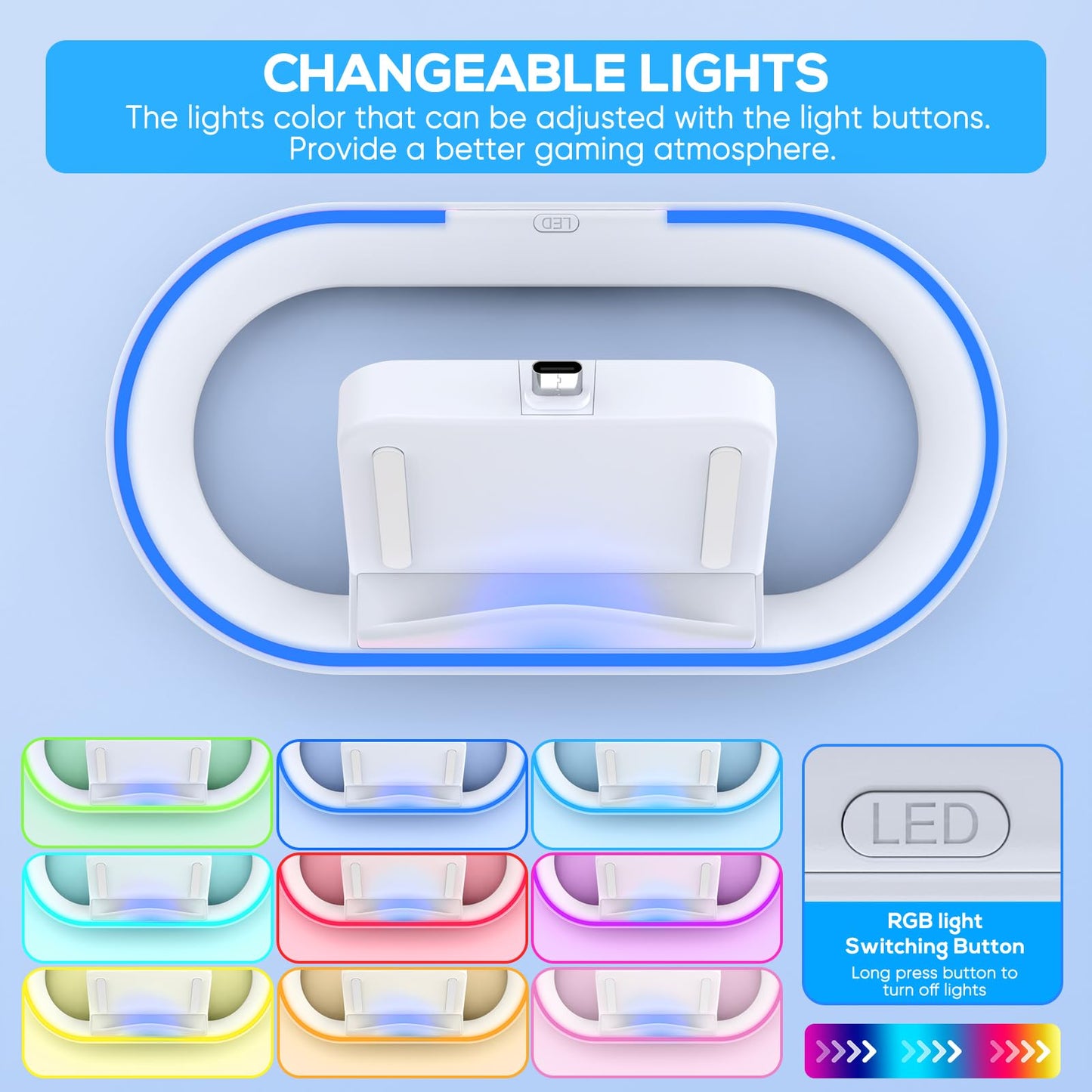 FYOUNG Charging Dock Station for PlayStation Portal, USB-C Charger Stand, White, Model PSP8W, with Colorful Lights