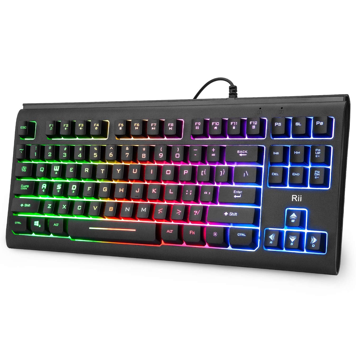 Rii Wired USB RGB Backlit Keyboard - Compact, Silent Keystroke, Black, Model RK104 for Home Office & Gaming