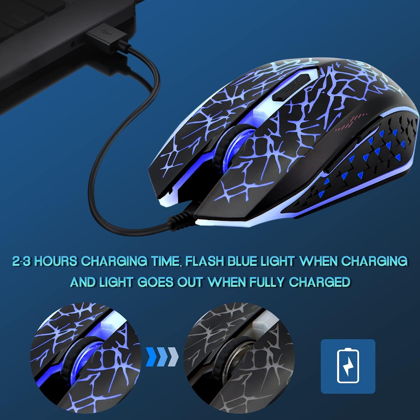 VEGCOO C12 Wireless Gaming Mouse - Silent Click, 7 Buttons, 2.4GHz, Up to 2400DPI, Red