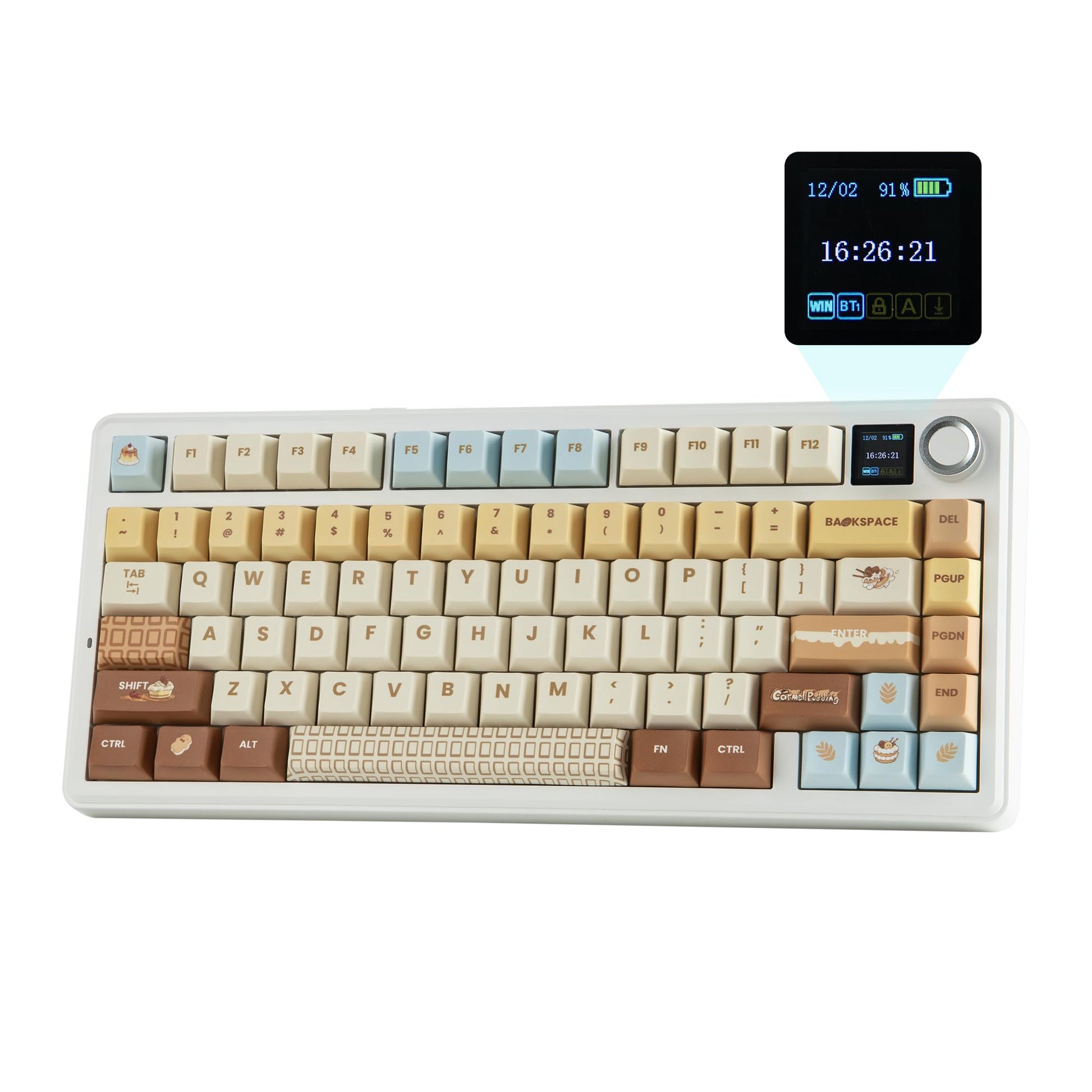 EPOMAKER X Aula F75 MAX Wireless Mechanical Keyboard with TFT Screen and Knob  Gasket Keyboard in 75% Layout  Hot Swappable Gaming Keyboard for PC/Mac/Linux (Caramel)