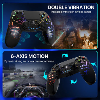 ISHAKO Wireless Controller for PS4/PC - RGB Light, 1000mAh Battery, 3.5mm Audio Jack, Black