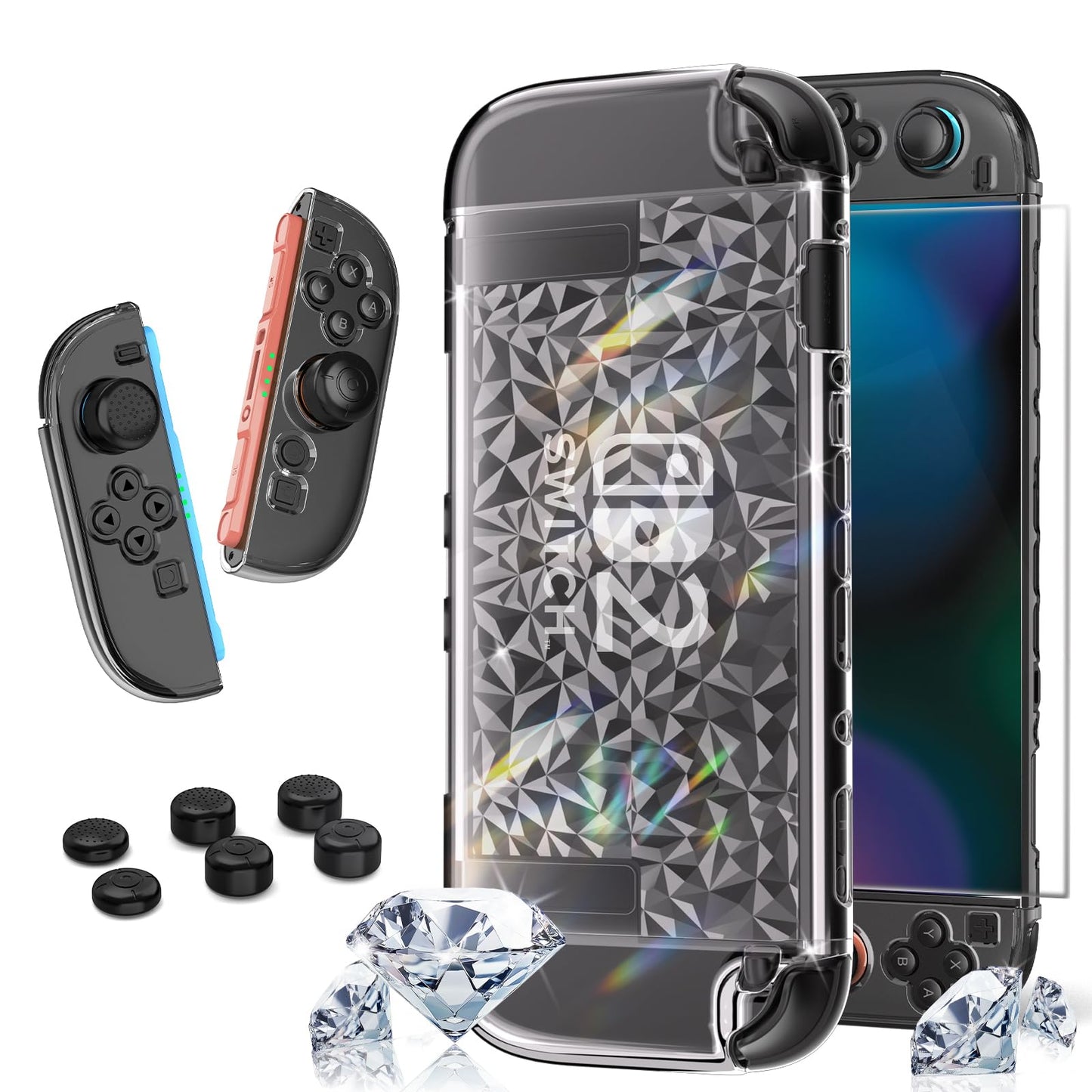 HEYSTOP Switch 2 Case for Nintendo Switch 2 Accessories(2025)  Protective Case with Screen Protector  Switch 2 Transparent Cover with Protective Film and Grip Cover AntiScratch and Shock Absorption